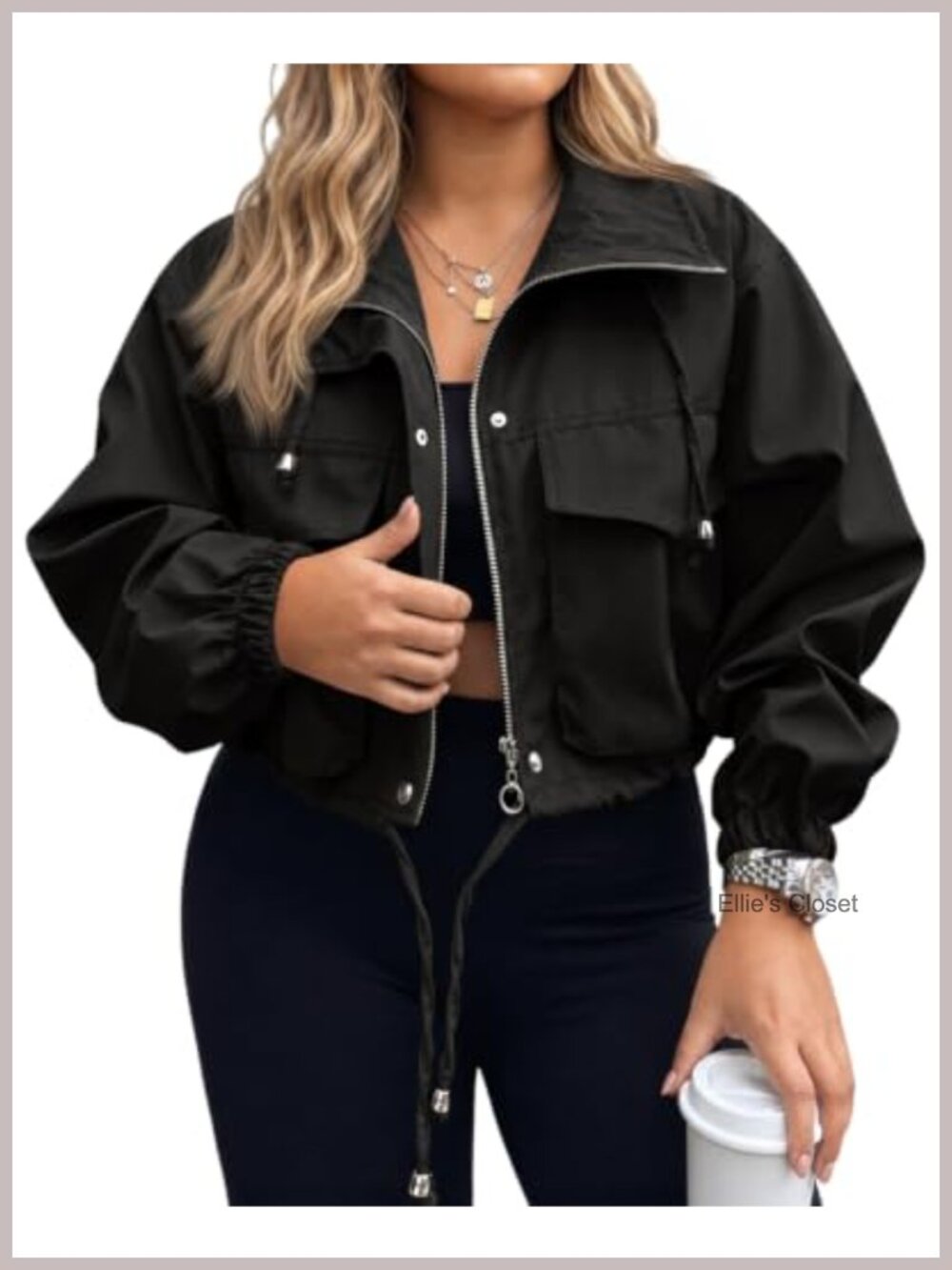 Plus Size Cropped Zip Up Utility Jacket Lightweight Oversized Anorak Coat with